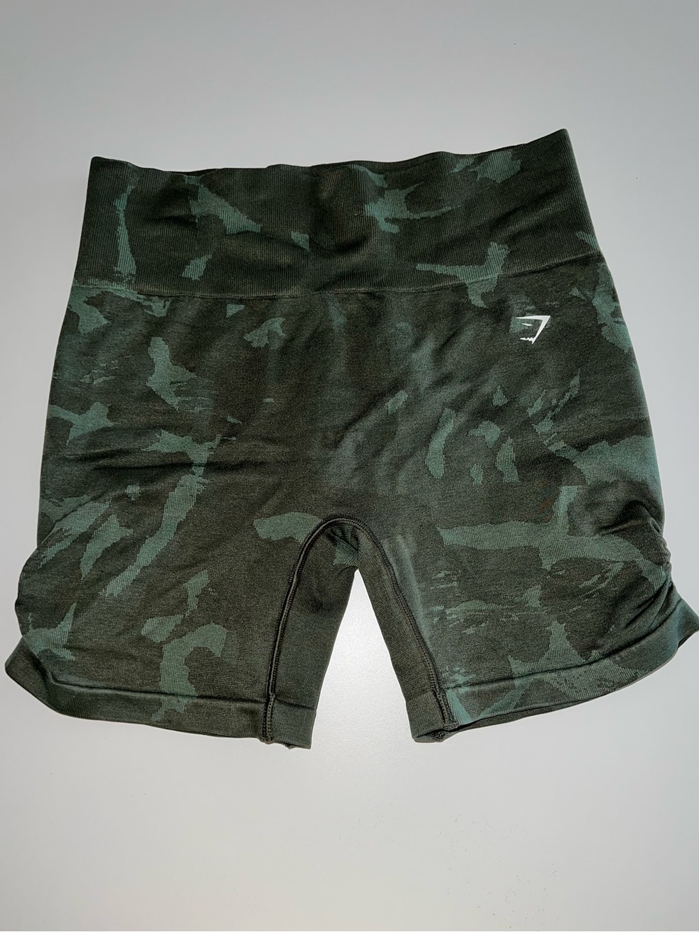 Gymshark Women's Dark Green Camo High-Waist Shorts